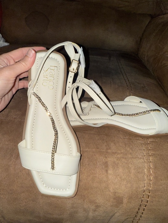 Franco Sarto Shoes - Franco Sarto Ivory Ankle-Strap Sandals with Gold Chain Trim New Size 6.5